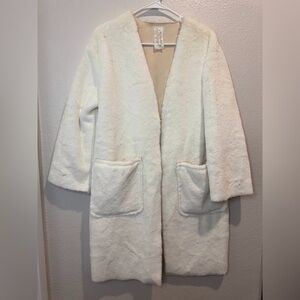 Sadie & Sage Women’s Cozy White Faux‎ Fur Midi Coat Size XS